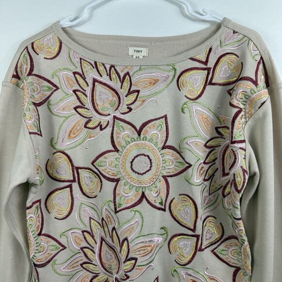 Anthropologie Tiny Helena Embroidered Floral Pullover Sweatshirt XS Bohemian - Picture 3 of 12